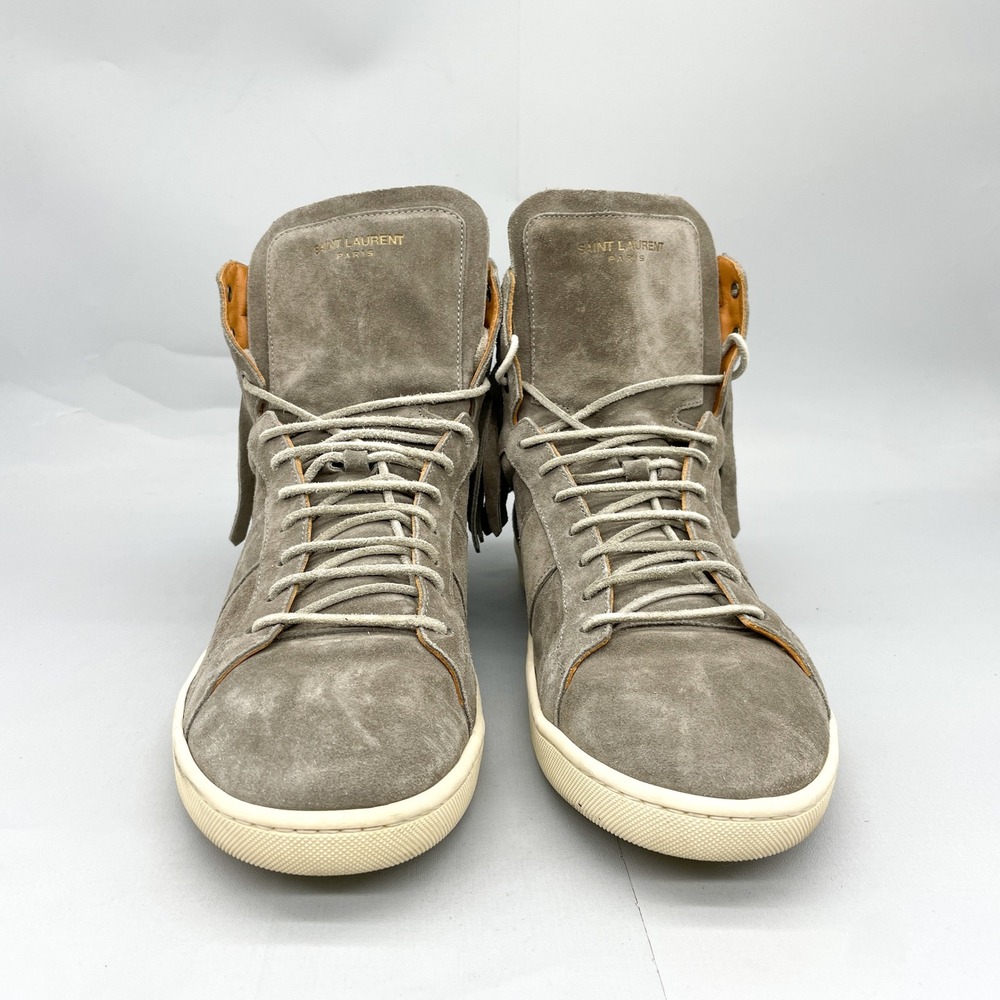 Saint Laurent Mens 45 12 YSL SL 18H Fringe High Top Court Sneakers Suede Grey - Picture 2 of 11